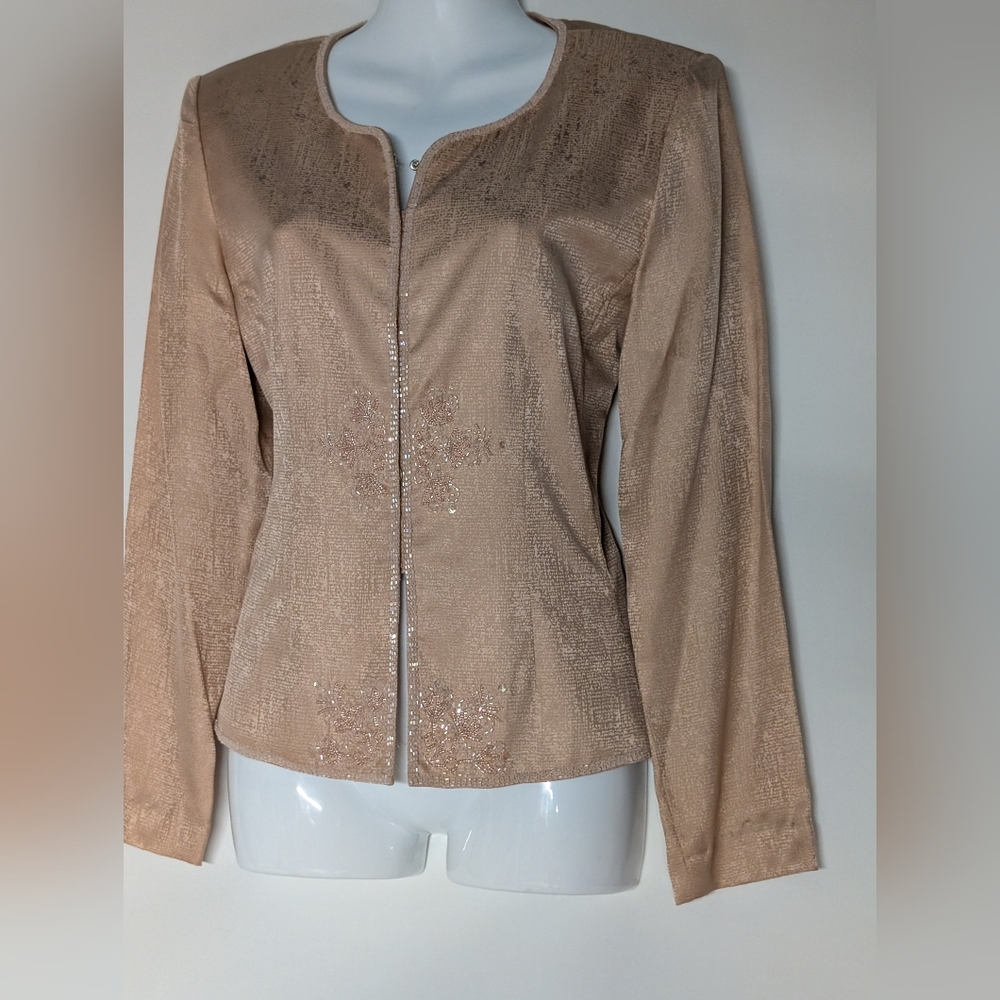 100% Silk Women’s Dusty Pink Embroidered Jacket Blazer Top Old Money Classic
